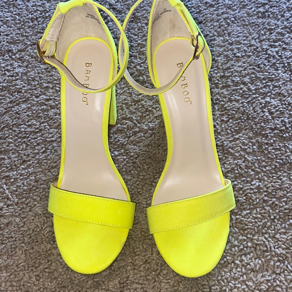 Bamboo heels. Neon yellow. Spring heel.